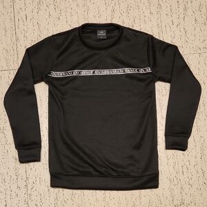 Armani Exchange Black Stripe Multi Spellout Tape Logo Pullover Crewneck Sweater